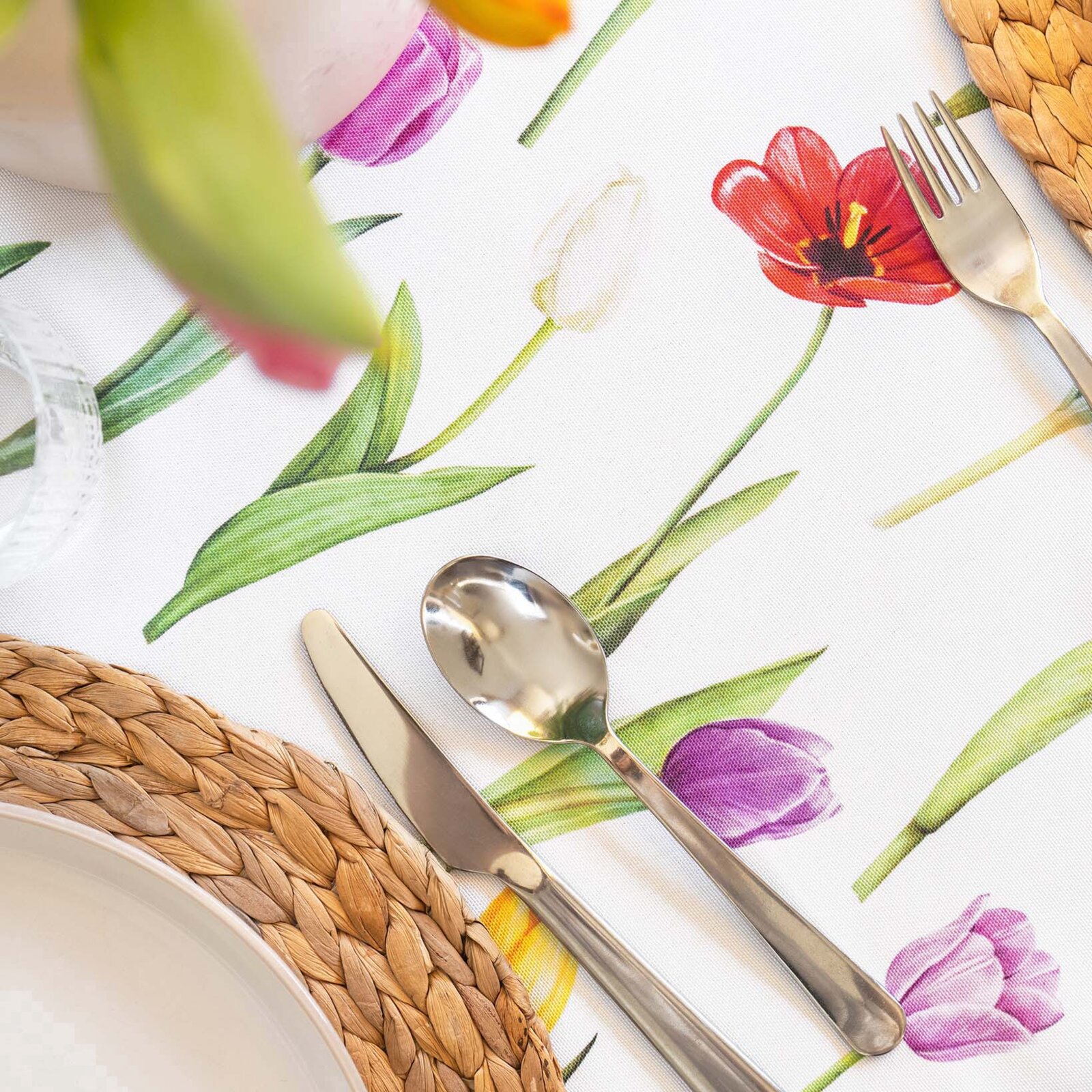 Hoekig teflon tafelkleed - Gekleurde tulpen