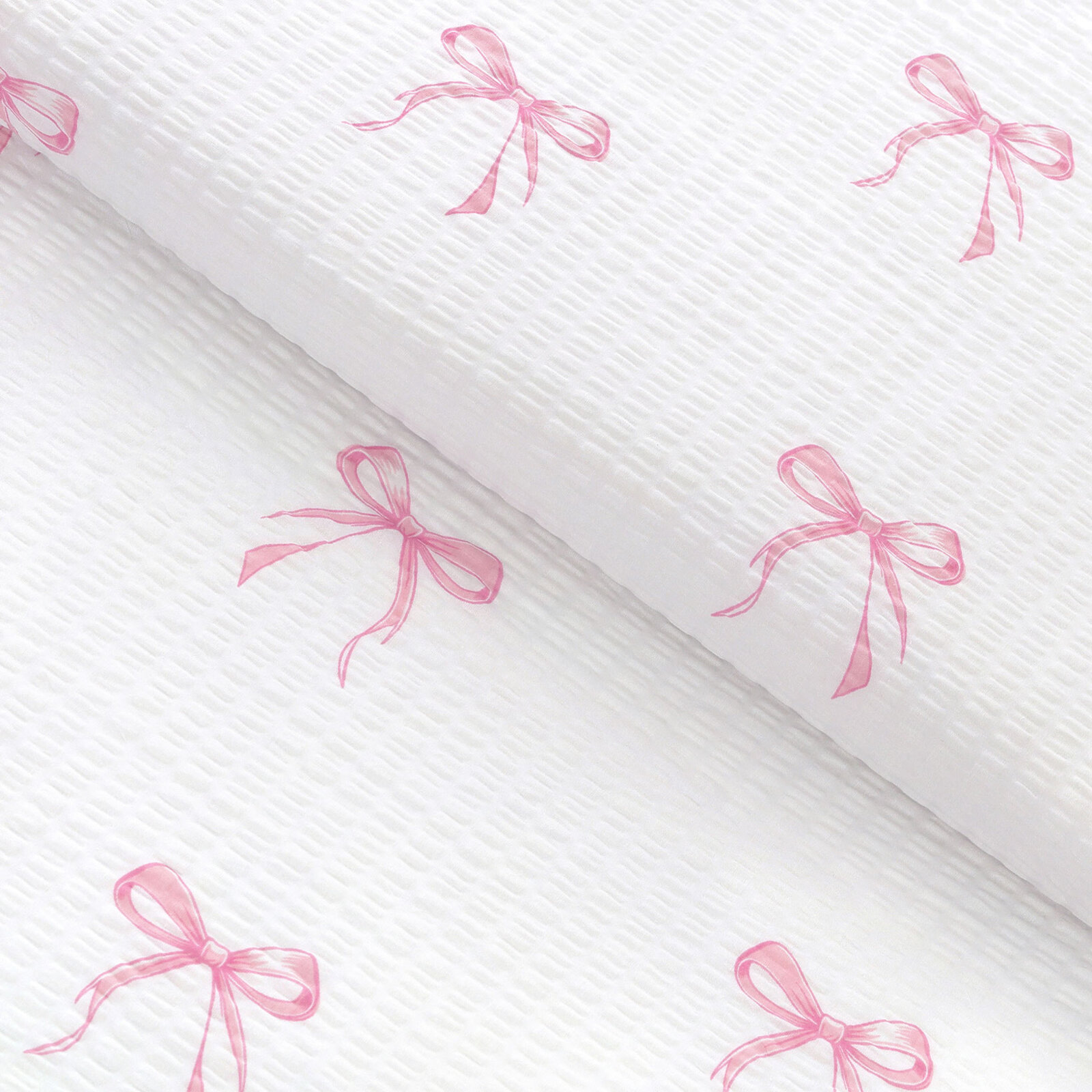 Katoenen crêpe - Roze strikjes