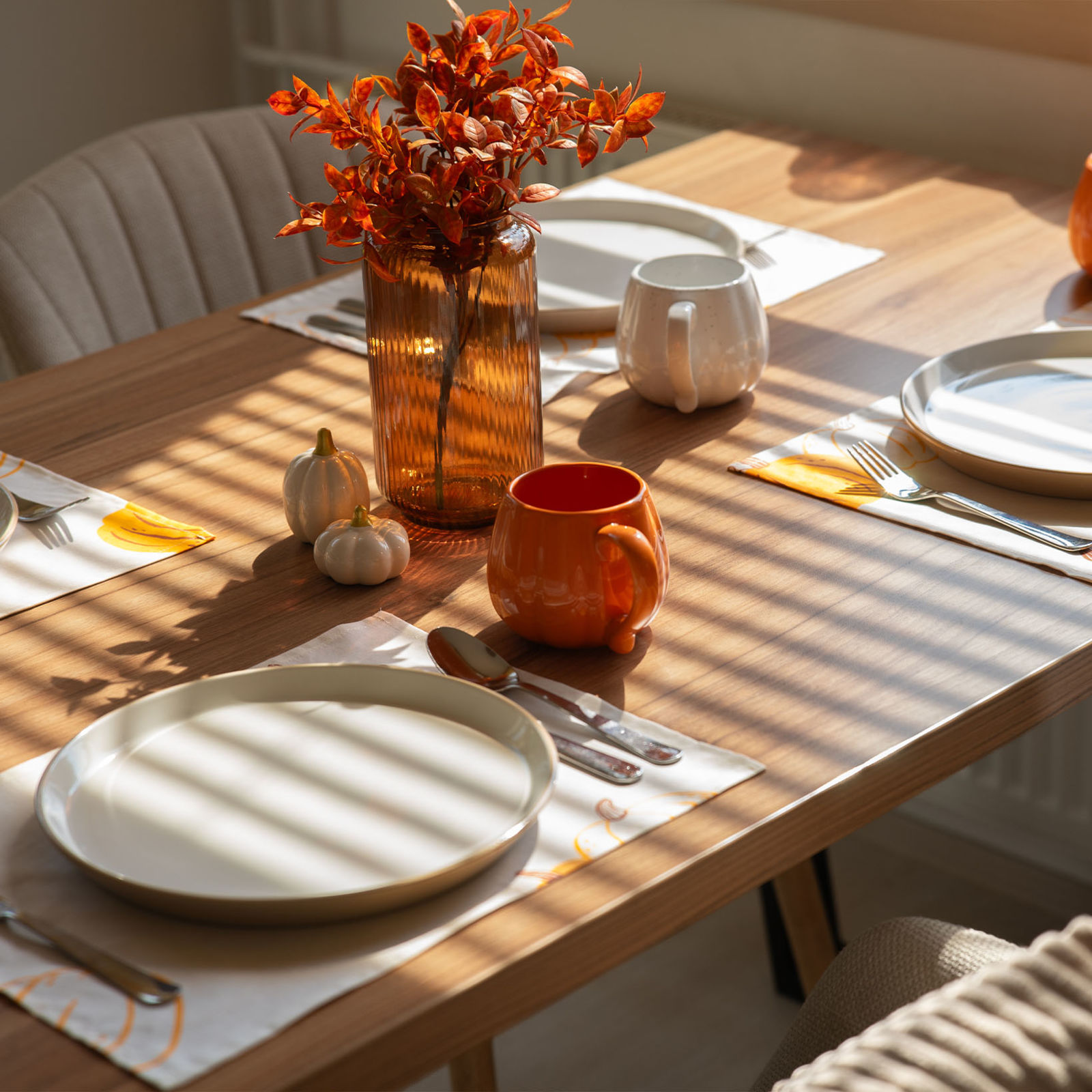 Placemat voor de tafel 100% katoen renforcé - Herfst pompoen - set 2 stuks