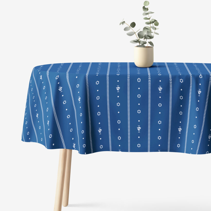 Ovaal tafelkleed 100% katoen renforcé - Na mú dušu op blauw