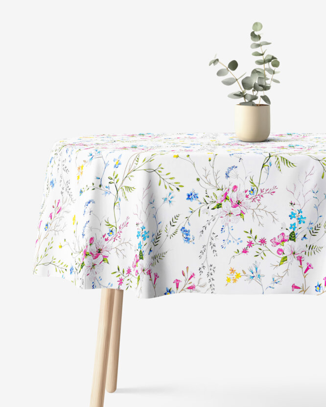 Ovaal tafelkleed 100% katoen renforcé - Geschilderde veldbloemen