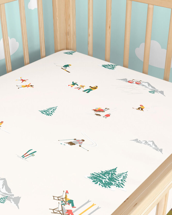 Katoenen hoeslaken voor het kinderbedje - Winters plezier