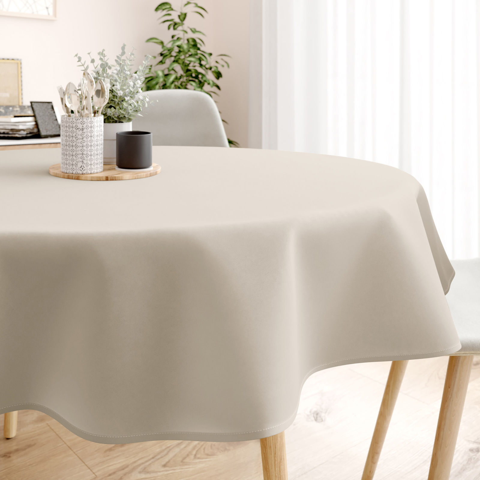 Rond tafelkleed 100% katoen renforcé - latte