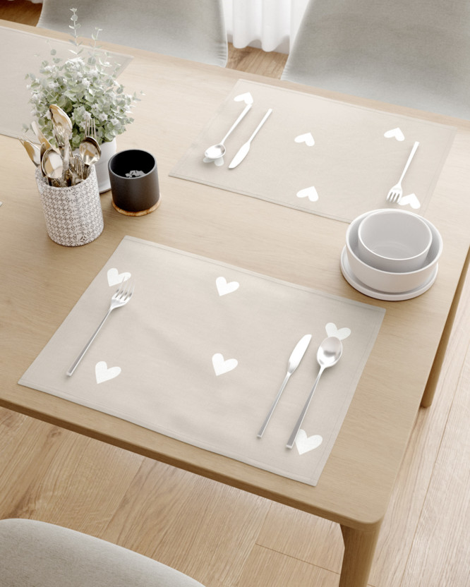 Tafelplacemat 100% katoen renforcé - Hartjes op latte - set 2 stuks