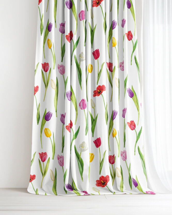 Decoratief gordijn Luca - Kleurrijke tulpen
