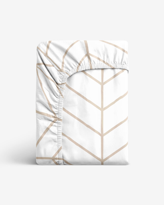 Katoenen hoeslaken - Beige zigzag op wit