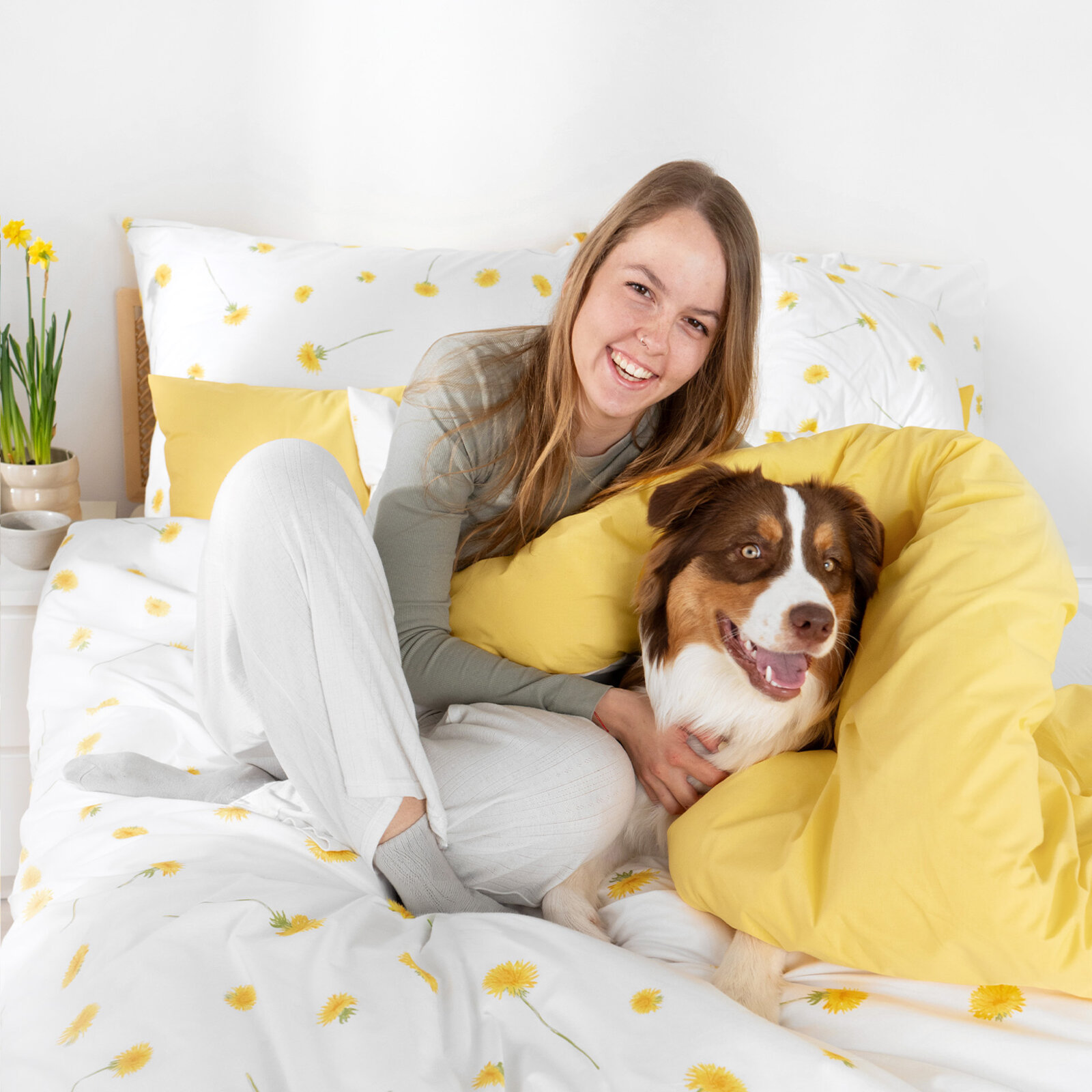 Katoenen beddengoed Duo - Paardenbloemen met geel