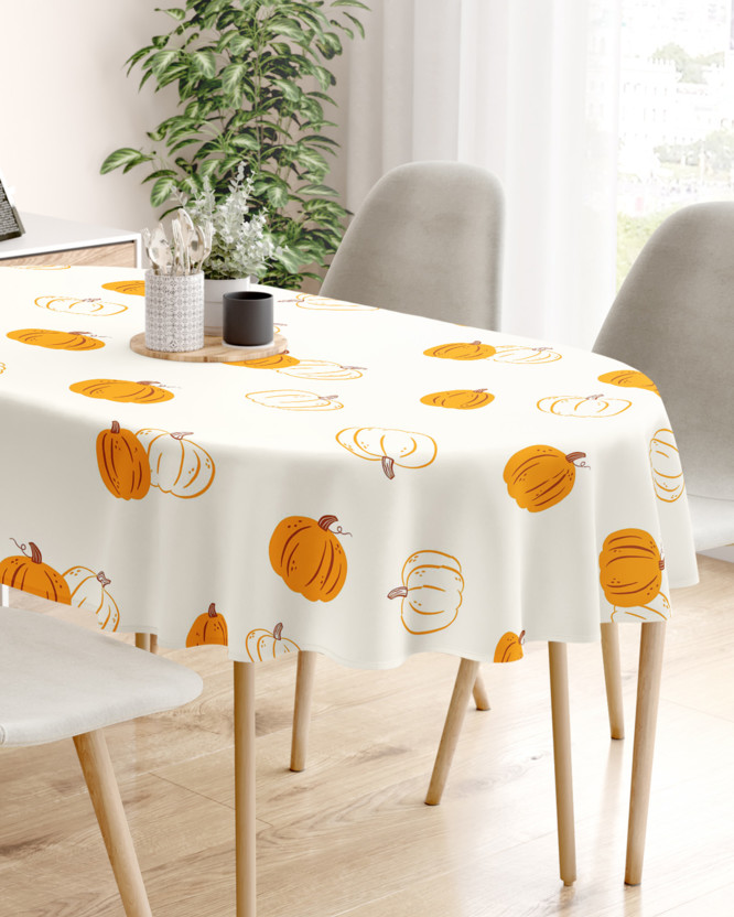 Ovaal tafelkleed 100% katoen renforcé - Herfst pompoen
