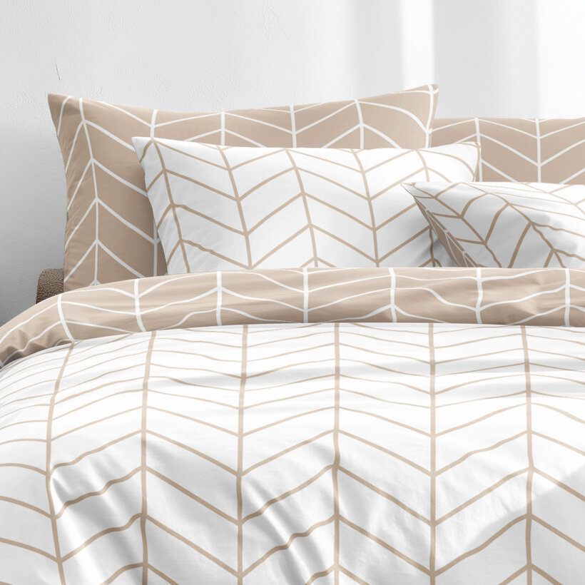 Katoenen beddengoed - Wit en beige zigzag