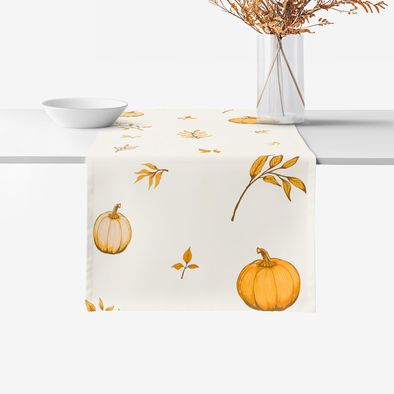 Tafelloper 100% katoen renforcé - Herfst pompoenen en blaadjes