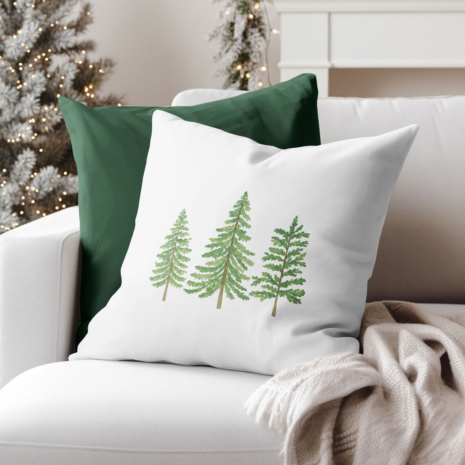 Decoratieve kussensloop - Winterse boompjes