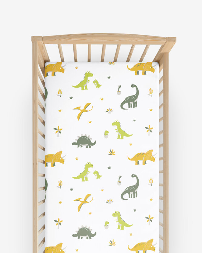 Katoenen hoeslaken voor babybedje - Dinosaurus avontuur