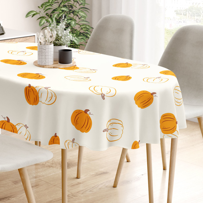 Ovaal tafelkleed 100% katoen renforcé - Herfst pompoen