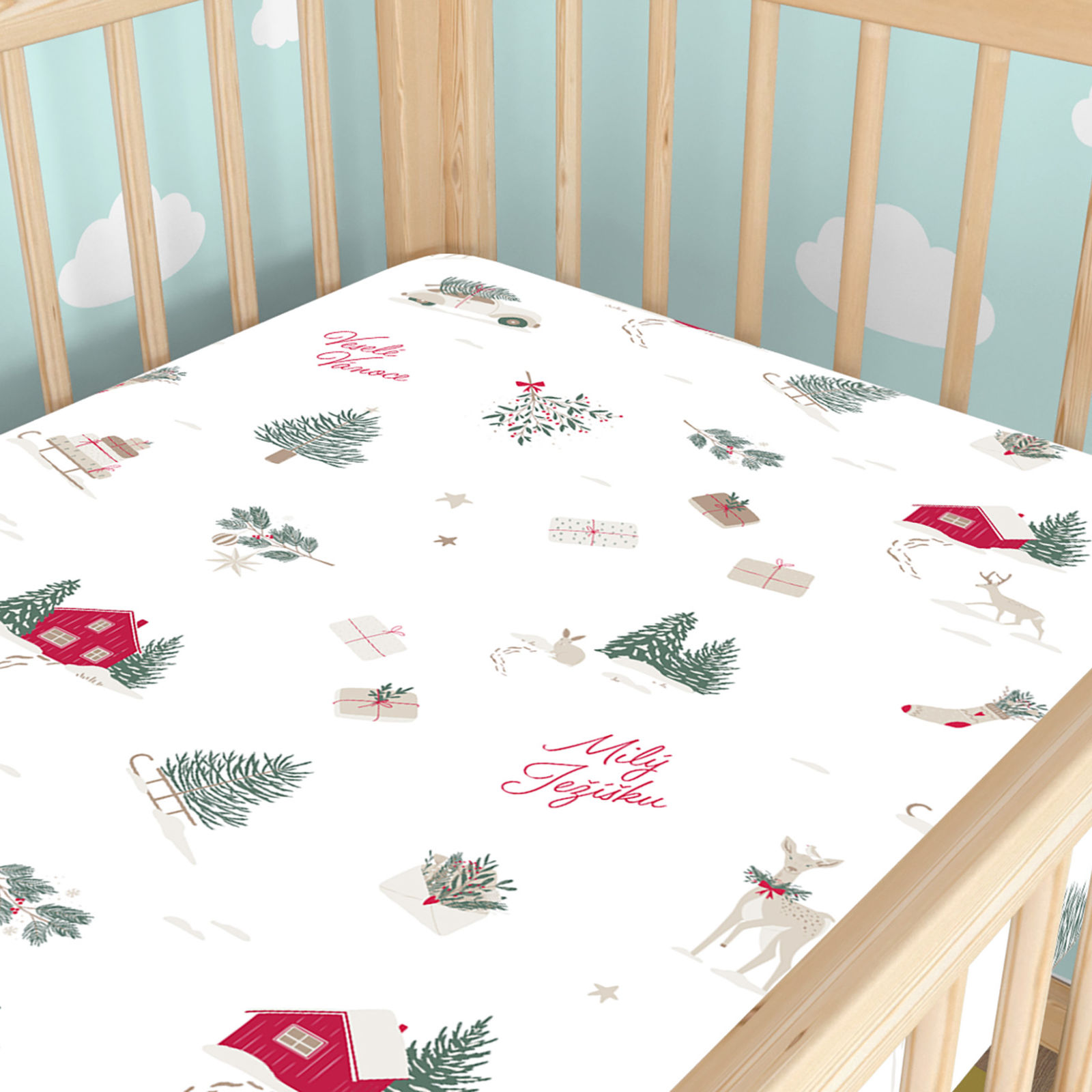 Kerst katoenen hoeslaken voor een kinderbedje - Tsjechische Kerst