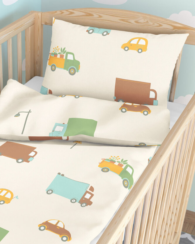 Katoenen beddengoed voor het babybedje - Wereld van auto's