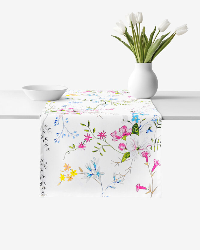 Tafelloper 100% katoen renforcé - Geschilderde veldbloemen