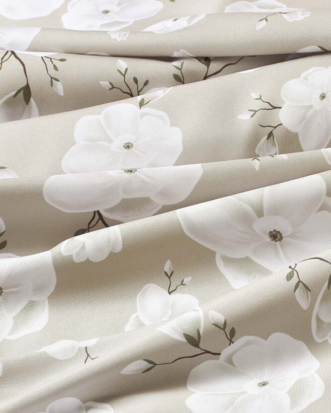 Stof met tefloncoating voor tafelkleden - Witte bloemen