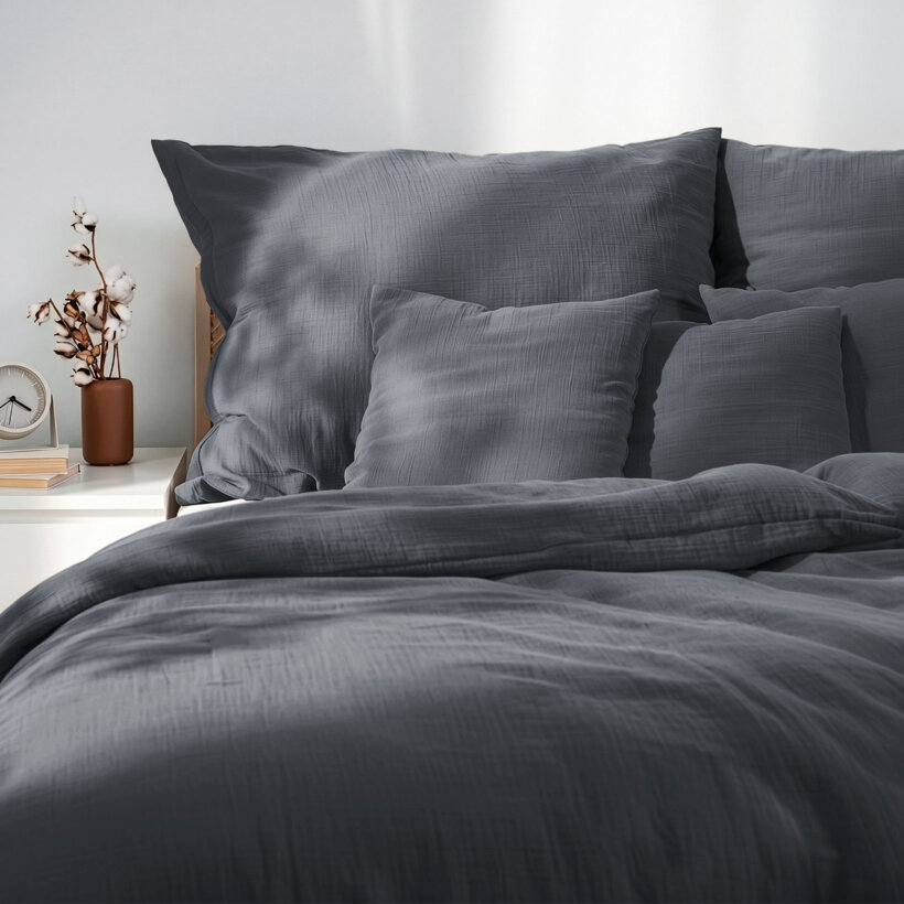 Mousseline beddengoed - antraciet