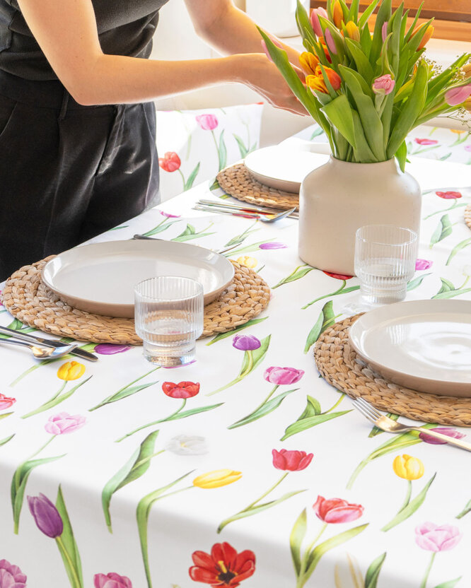 Hoekig teflon tafelkleed - Gekleurde tulpen