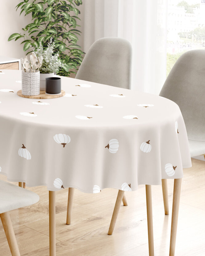 Ovaal tafelkleed 100% katoen - Pompoenen op crème