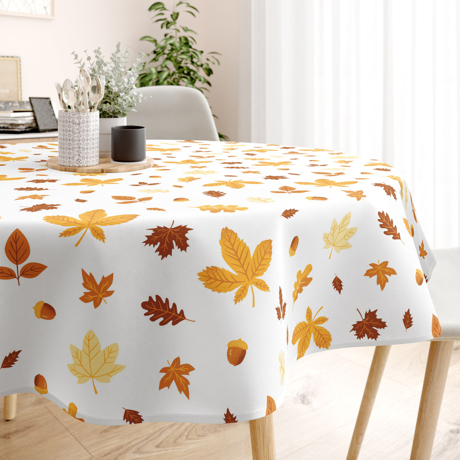 Rond tafelkleed 100% katoen renforcé - Herfstbladeren