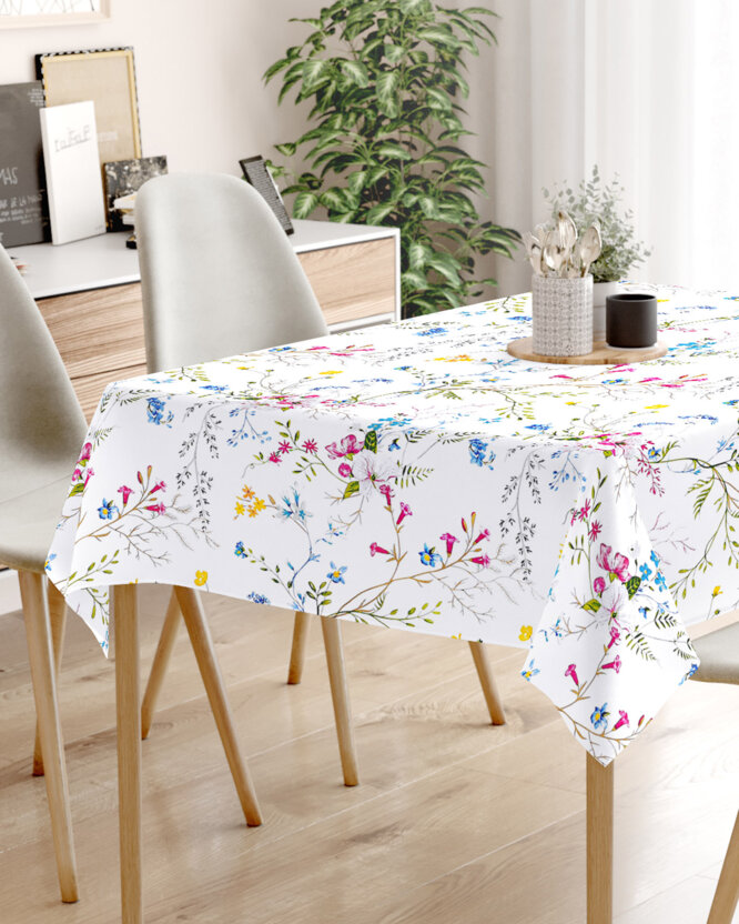 Hoekig tafelkleed 100% katoen renforcé - Geschilderde veldbloemen