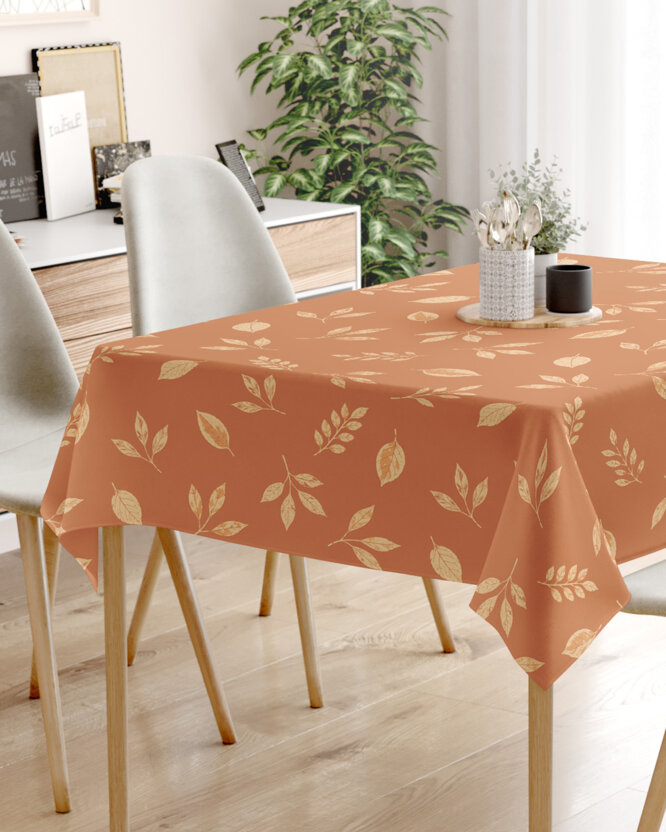 Hoekig tafelkleed 100% katoen - Oranje herfstblaadjes