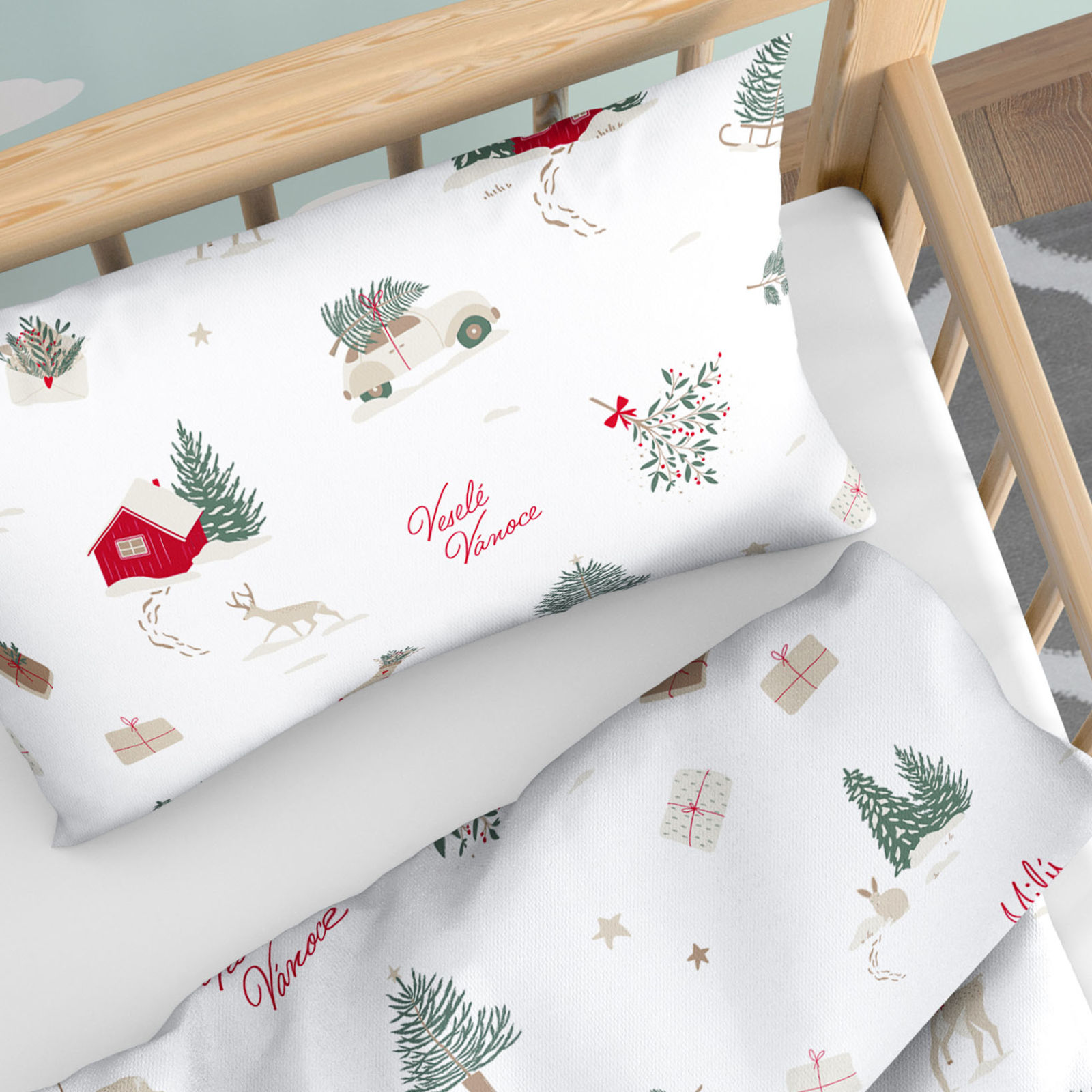 Kerst katoenen beddengoed voor een kinderbedje - Tsjechische Kerst
