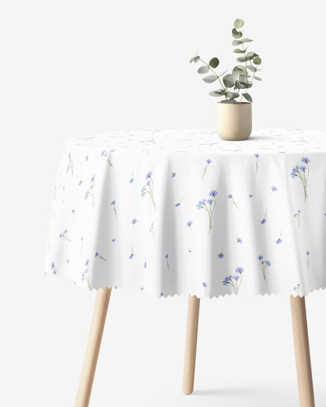 Rond teflon tafelkleed - Blauwe korenbloemen