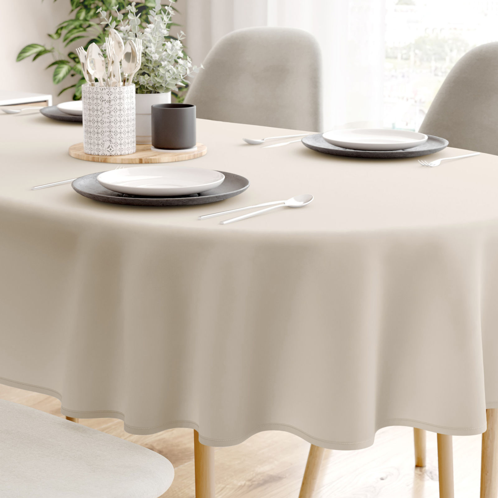 Ovaal tafelkleed 100% katoen renforcé - latte