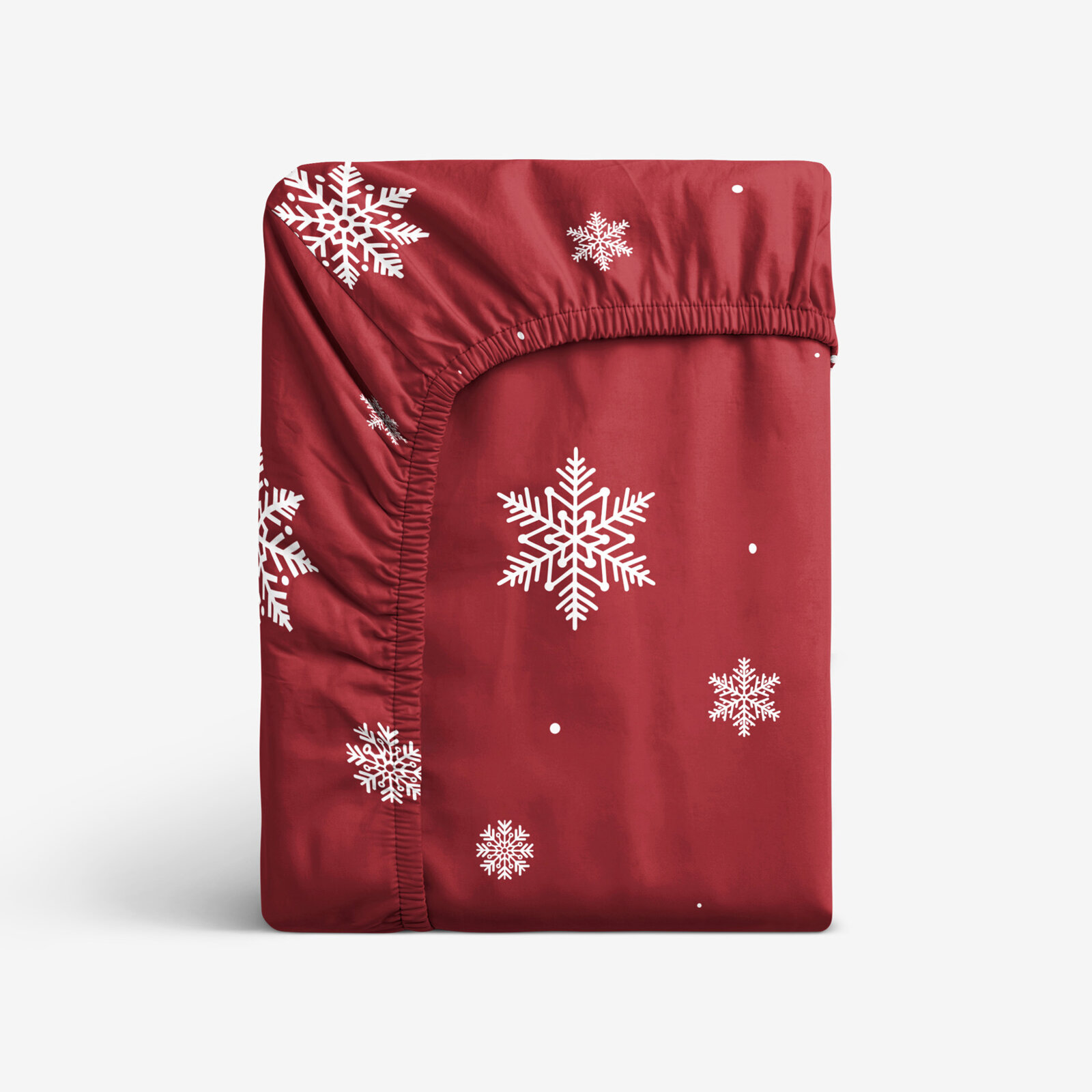 Katoenen hoeslaken - Sneeuwvlokken op rood