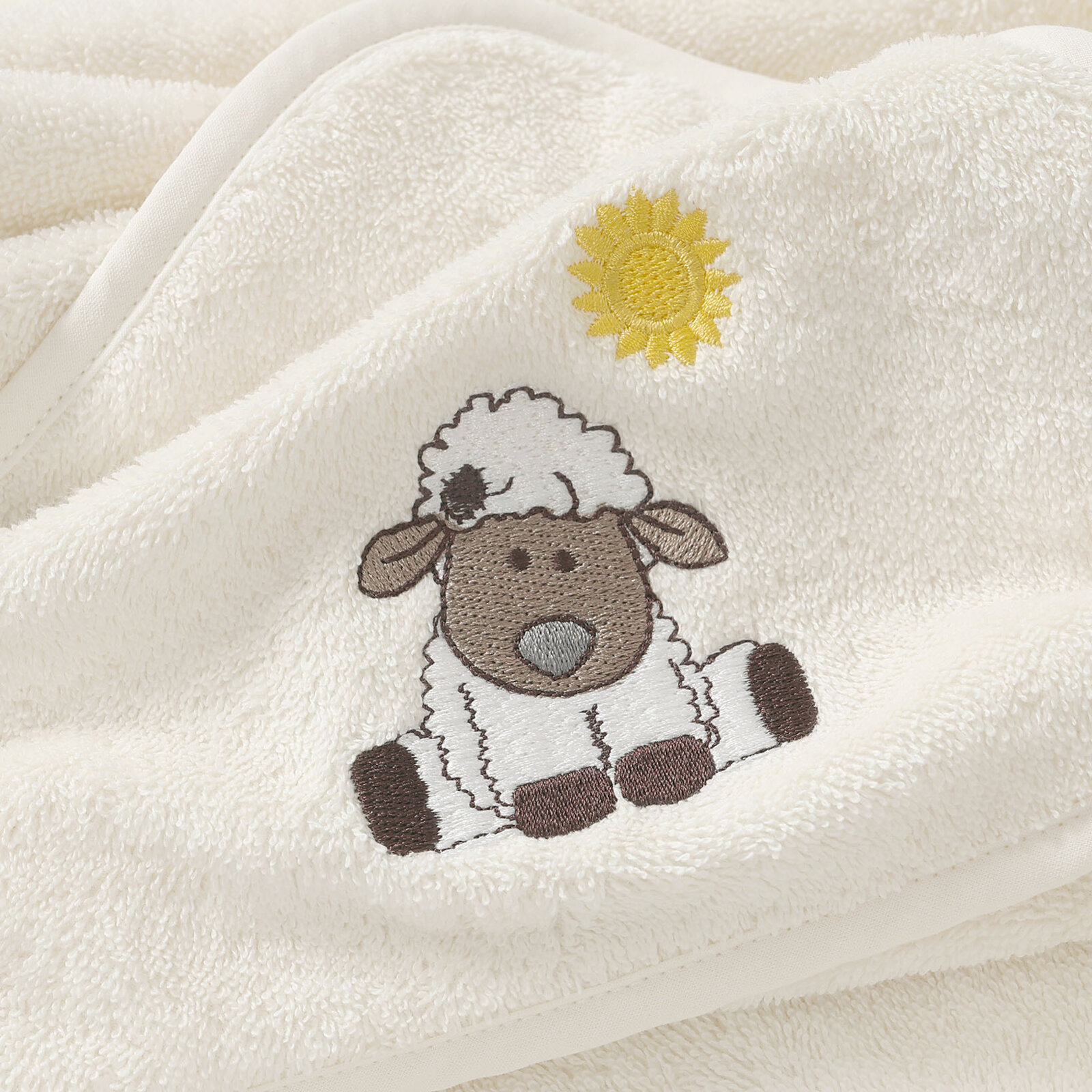 Baby badstof badhanddoek met capuchon - Schaapje op crème