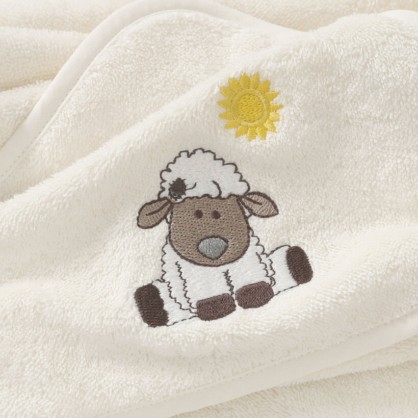 Baby badstof badhanddoek met capuchon - Schaapje op crème