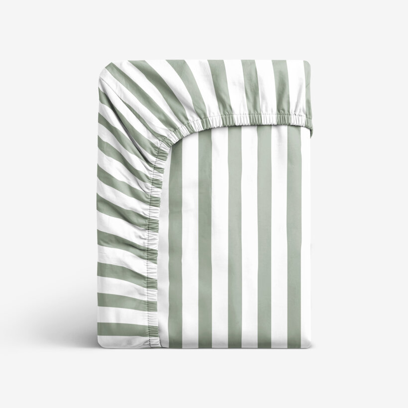 Katoenen hoeslaken - Saliegroene streepjes