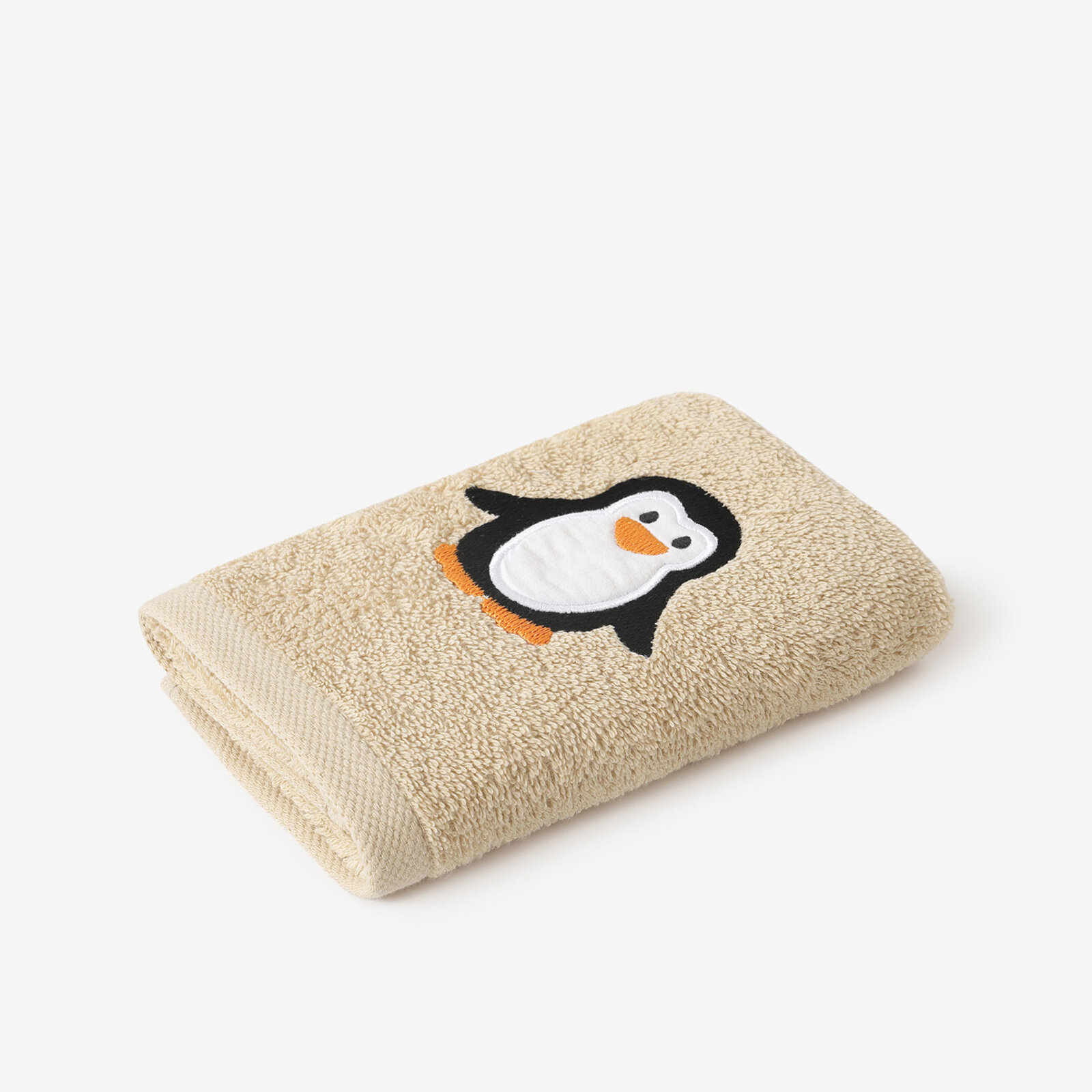 Kinder badstof handdoek - Pinguïn op beige