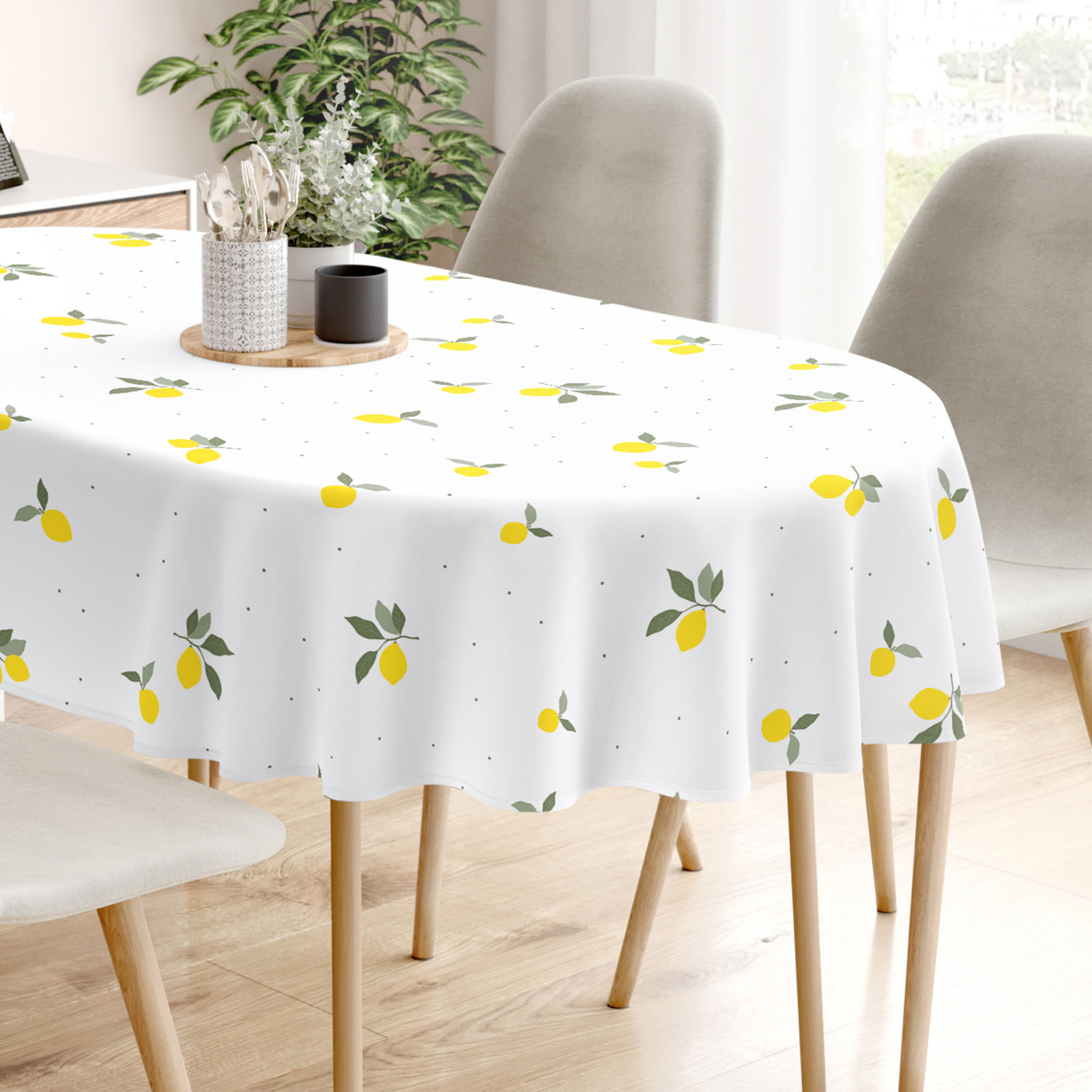 Ovaal tafelkleed 100% katoen renforcé - Citroenen
