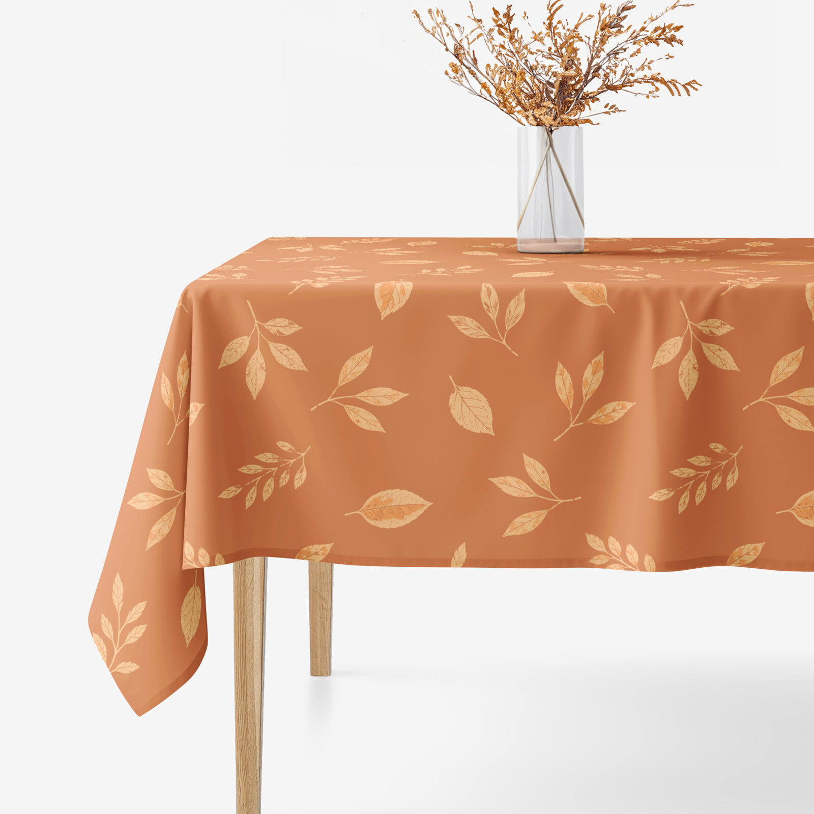 Hoekig tafelkleed 100% katoen - Oranje herfstblaadjes