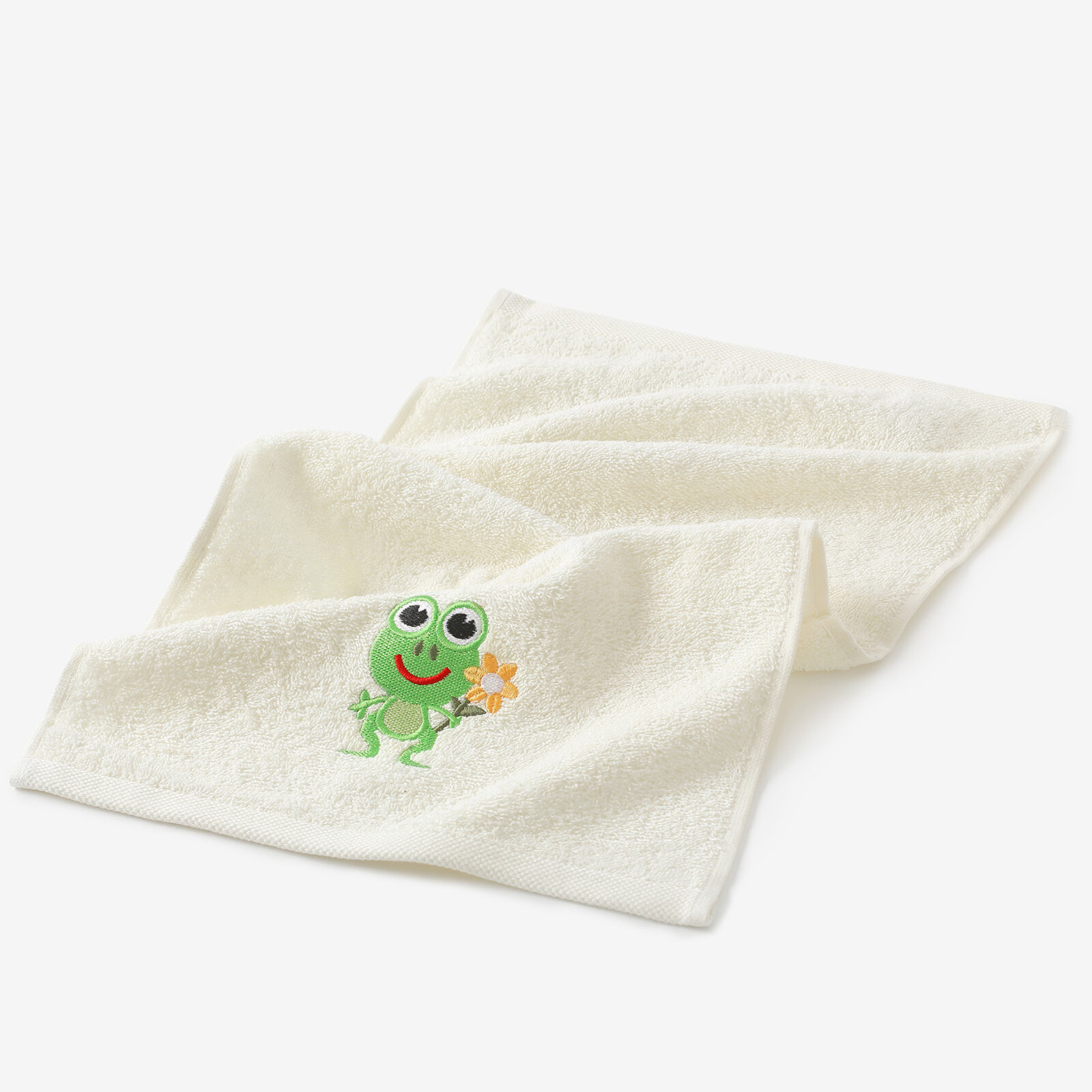 Kinder badstof handdoek - Kikkertje op crème