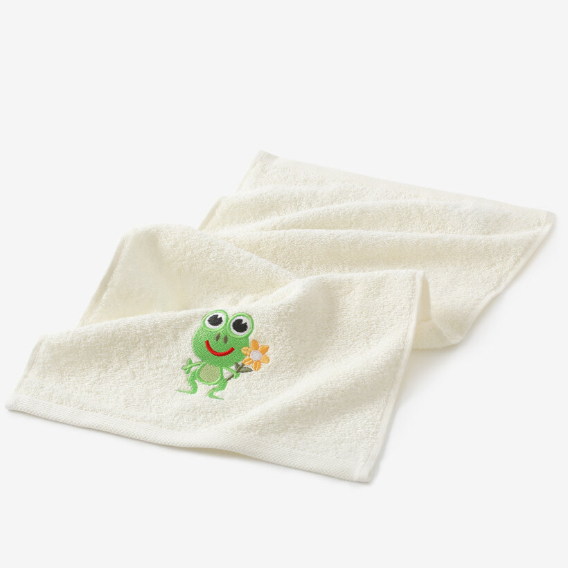 Kinder badstof handdoek - Kikkertje op crème