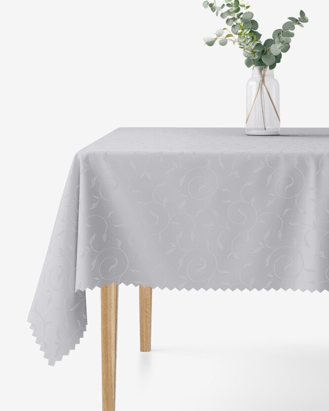 Feestelijk hoekig teflon tafelkleed - grijs met grote ornamenten