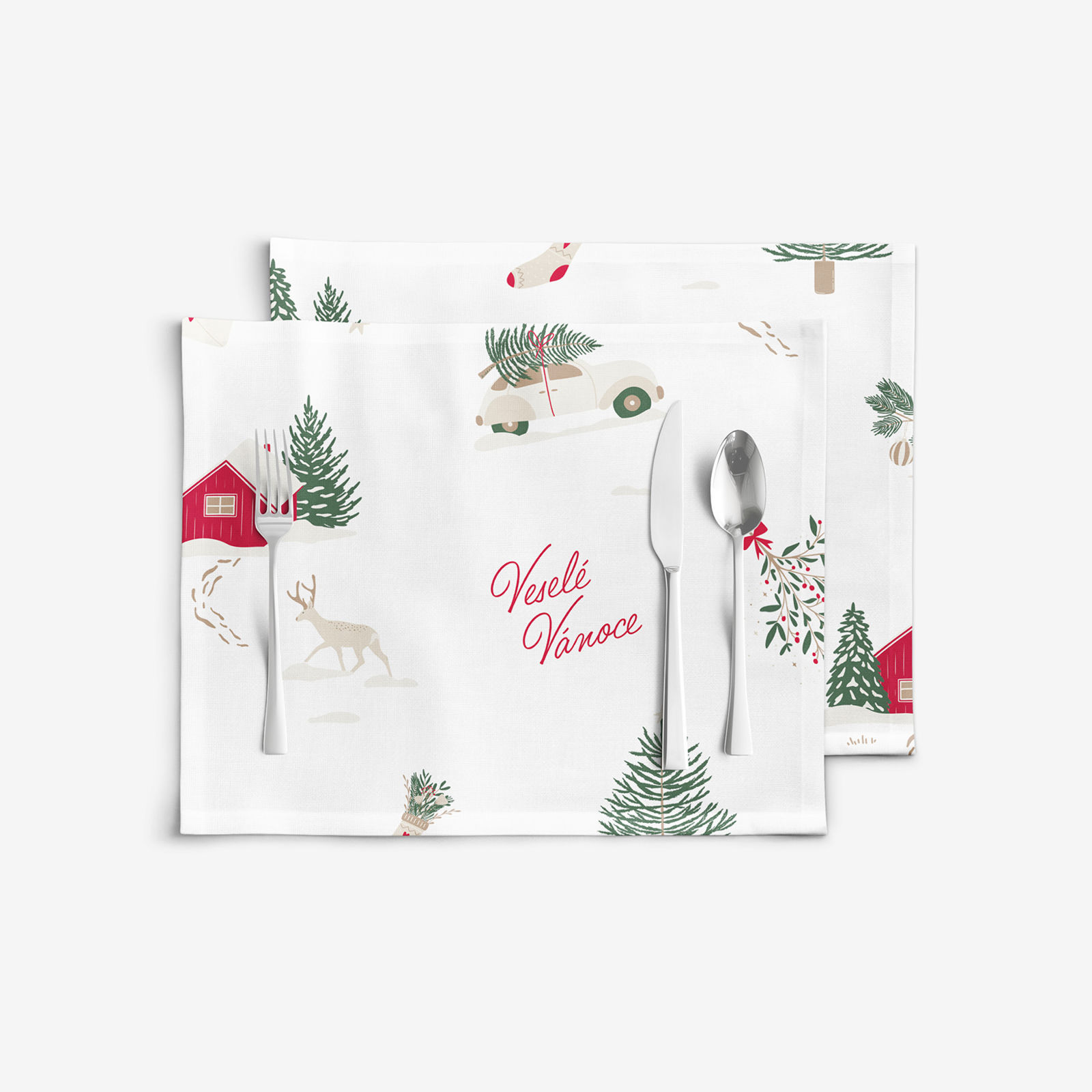 Kerst placemat voor op tafel van stevig katoen - Tsjechische Kerst - set van 2 stuks