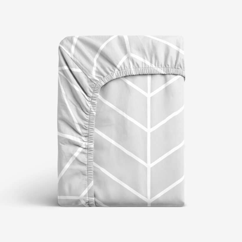 Katoenen hoeslaken - Witte zigzag op grijs