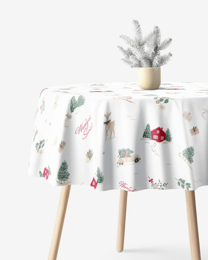 Kerst rond tafelkleed 100% katoen renforcé - Poolse Kerst (PL)