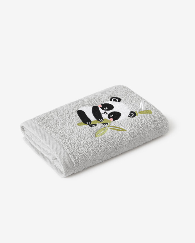Kinder badstof handdoek - Panda op lichtgrijs