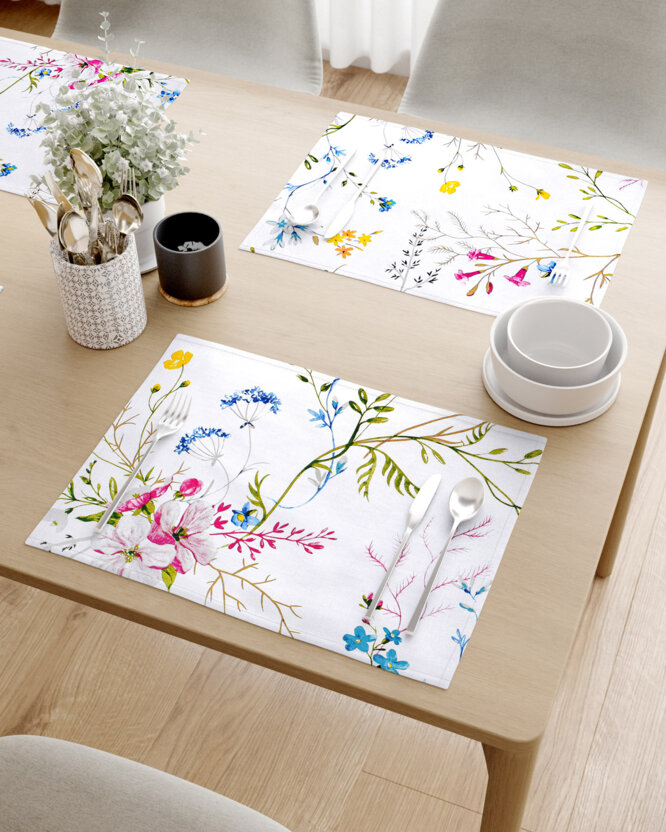 Placemat voor op tafel 100% katoen renforcé - Geschilderde veldbloemen - set 2 stuks
