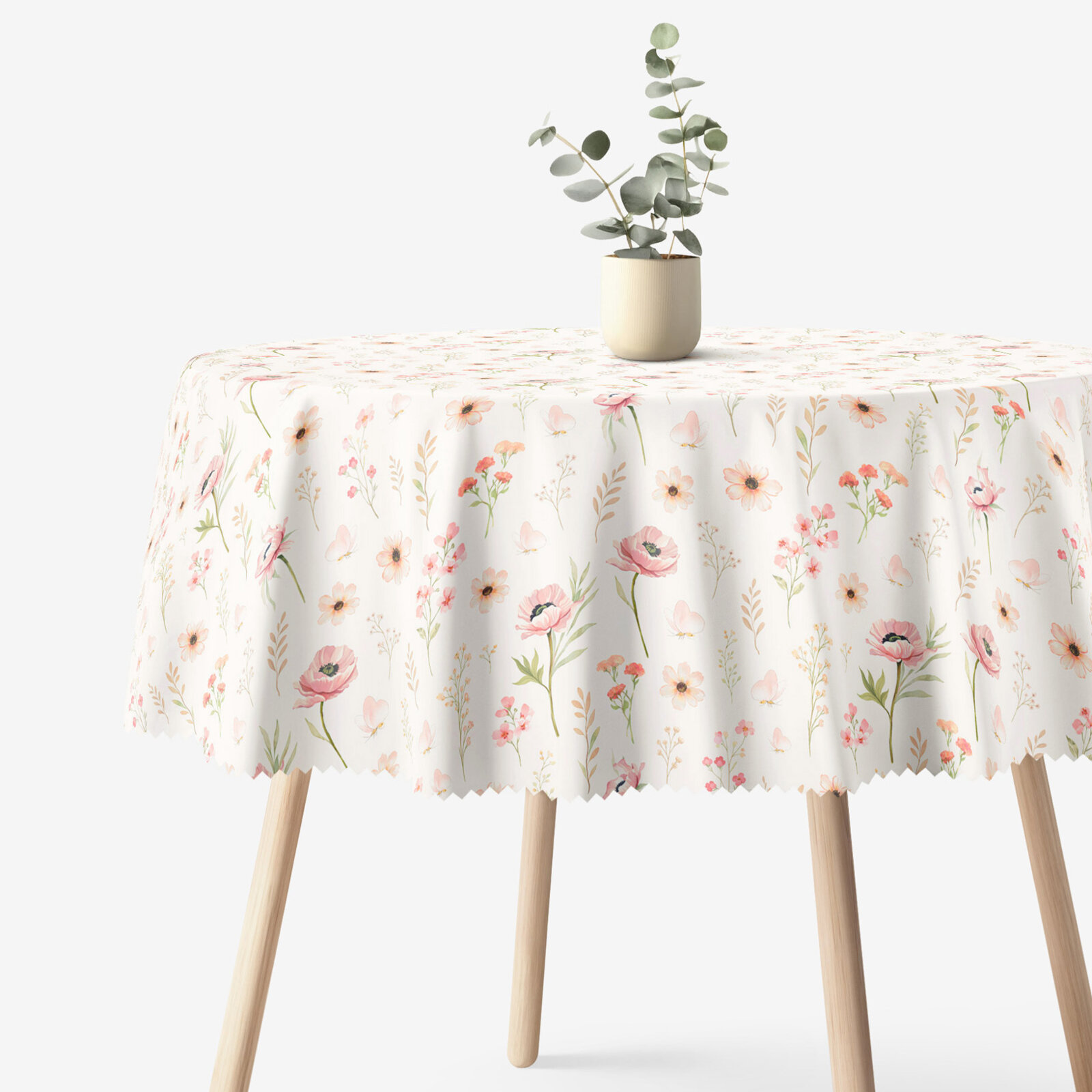 Rond teflon tafelkleed - Roze bloemen