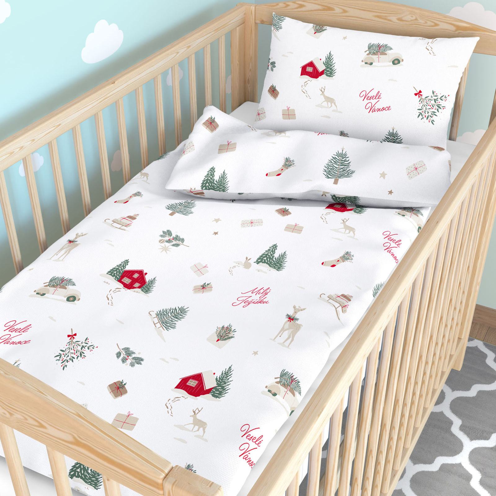 Kerst katoenen beddengoed voor een kinderbedje - Tsjechische Kerst