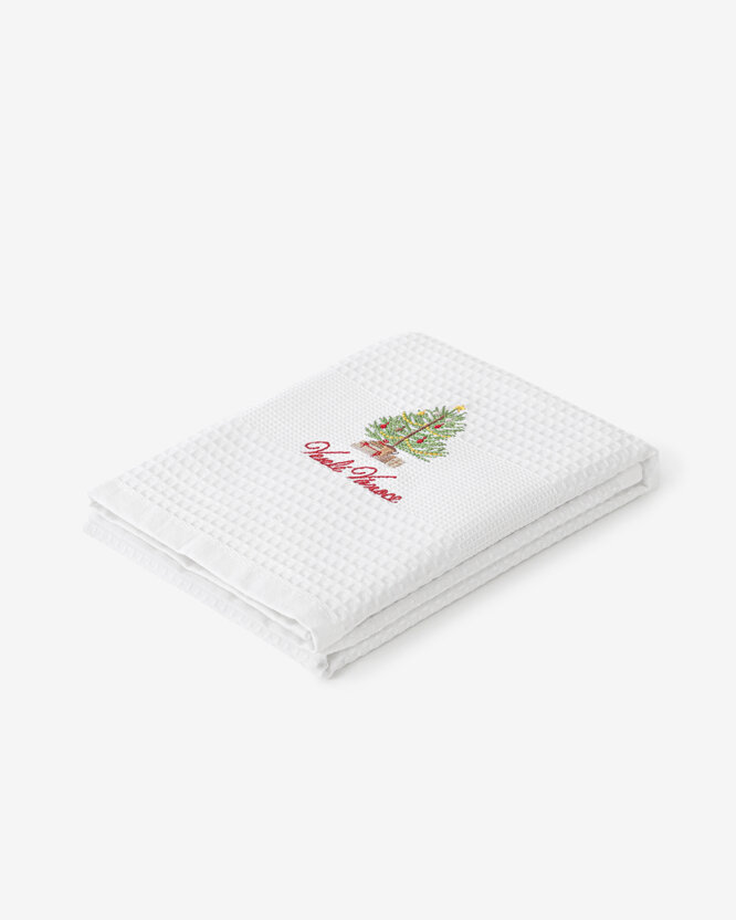 Kerst keuken wafeldoek geborduurde theedoek - Vrolijk kerstfeest op wit