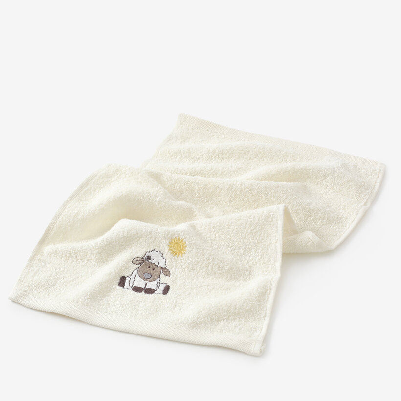 Kinder badstof handdoek - Schaapje op crème