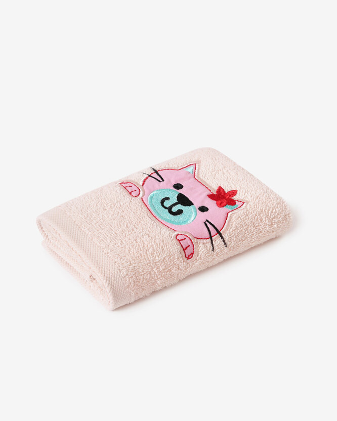 Kinder badstof handdoek - Poesje op lichtroze